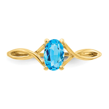 14k 6x4 Oval Blue Topaz Birthstone Ring