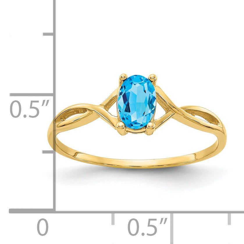 14k 6x4 Oval Blue Topaz Birthstone Ring