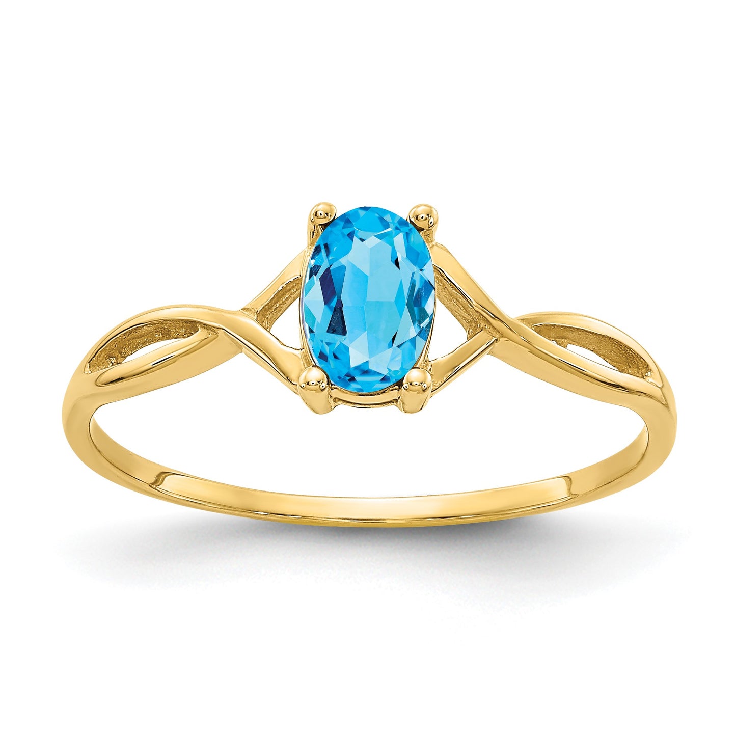 14k 6x4 Oval Blue Topaz Birthstone Ring