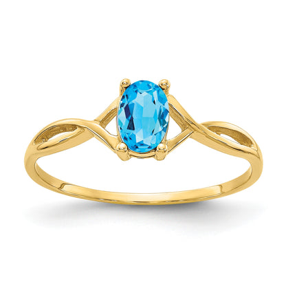 14k 6x4 Oval Blue Topaz Birthstone Ring