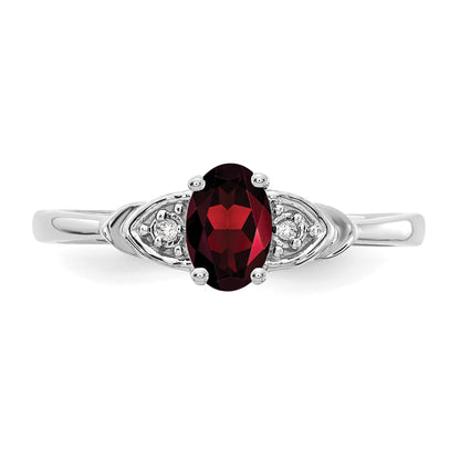 14k White Gold 6x4 Oval January/Garnet and Diamond Ring