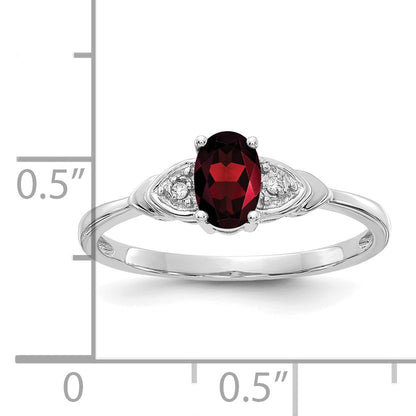 14k White Gold 6x4 Oval January/Garnet and Diamond Ring