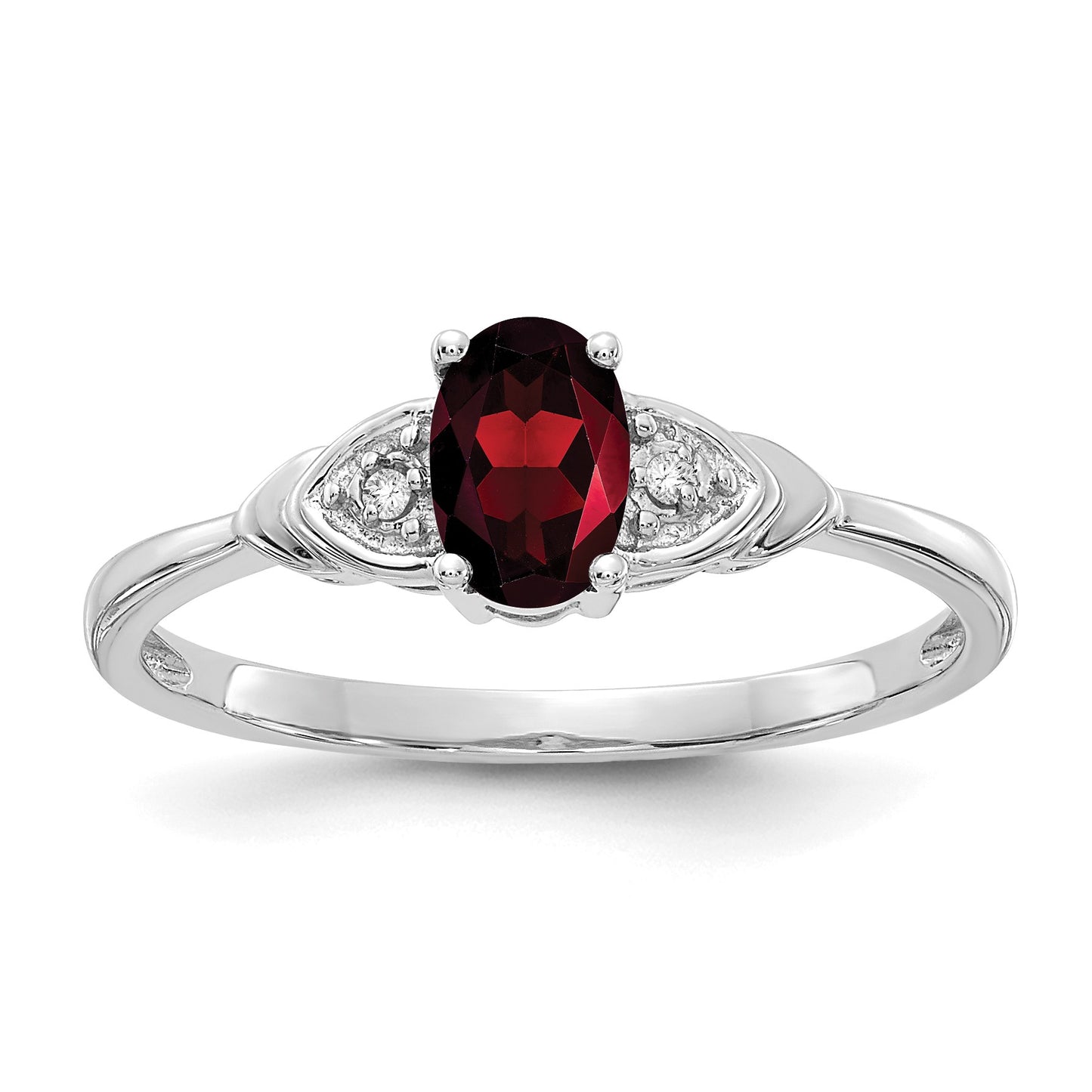 14k White Gold 6x4 Oval January/Garnet and Diamond Ring