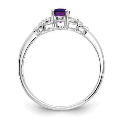 14k White Gold 6x4 Oval February/Amethyst and Diamond Ring
