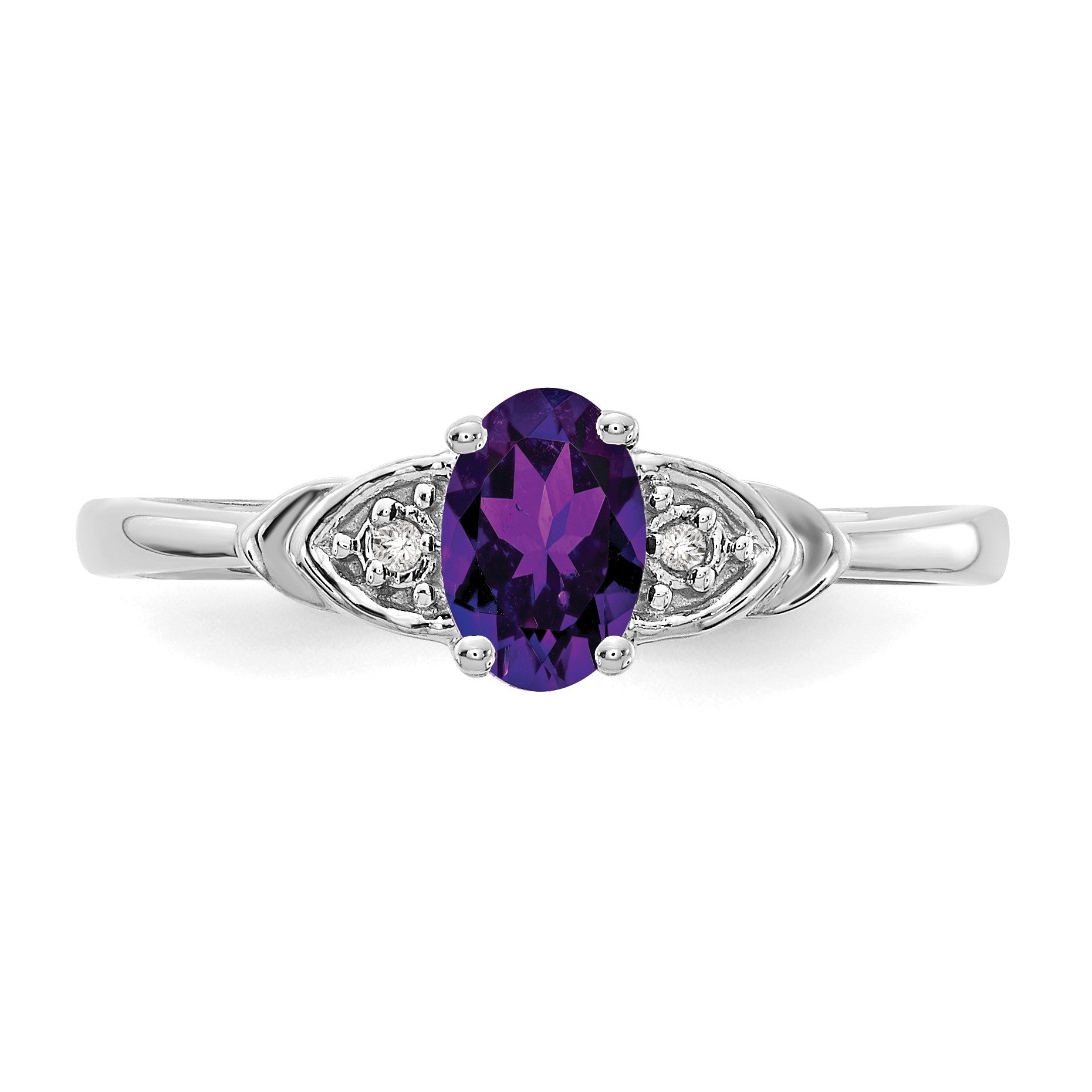 14k White Gold 6x4 Oval February/Amethyst and Diamond Ring