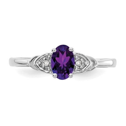 14k White Gold 6x4 Oval February/Amethyst and Diamond Ring