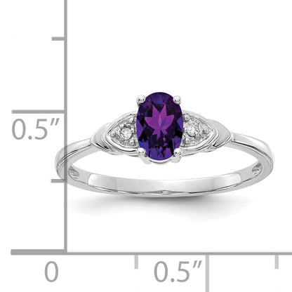 14k White Gold 6x4 Oval February/Amethyst and Diamond Ring