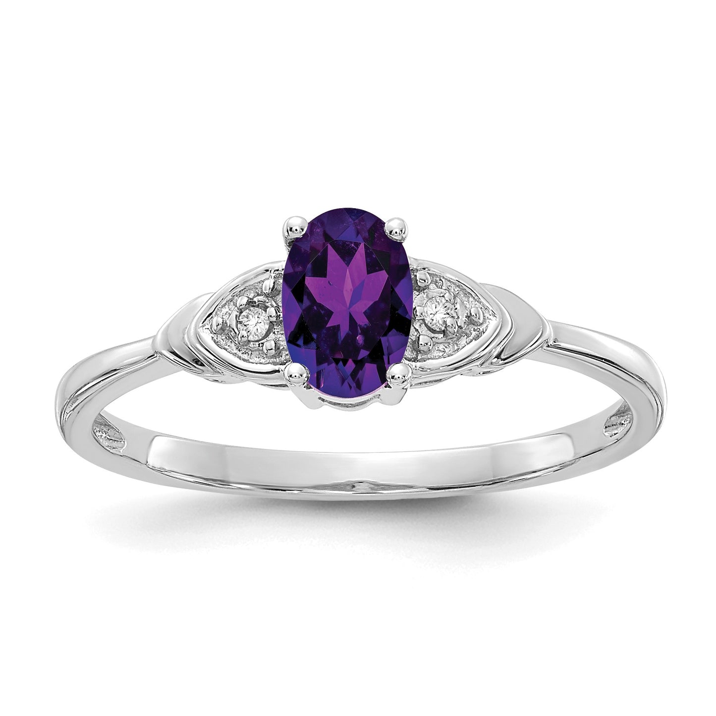 14k White Gold 6x4 Oval February/Amethyst and Diamond Ring