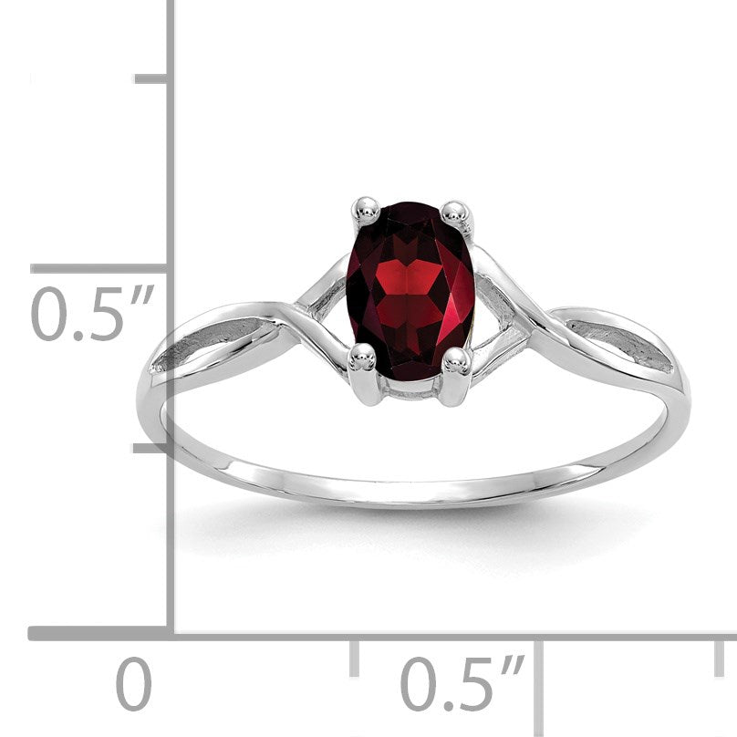 14k White Gold 6x4 Oval Garnet Birthstone Ring