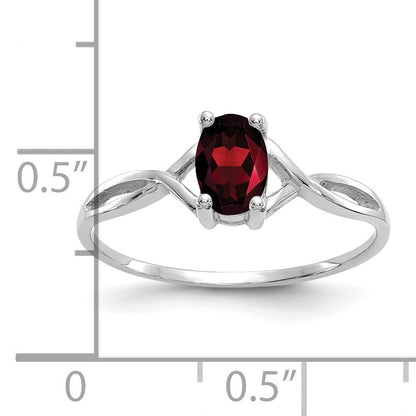 14k White Gold 6x4 Oval Garnet Birthstone Ring