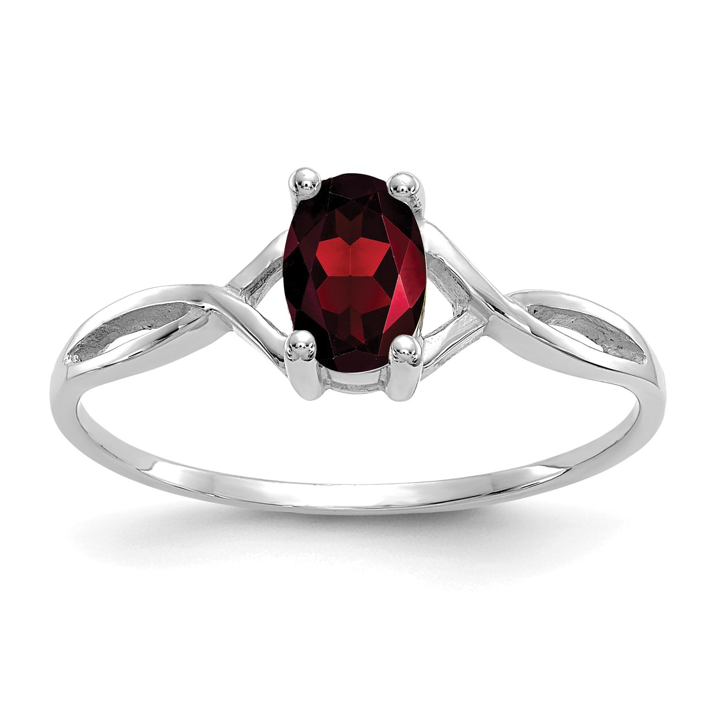 14k White Gold 6x4 Oval Garnet Birthstone Ring