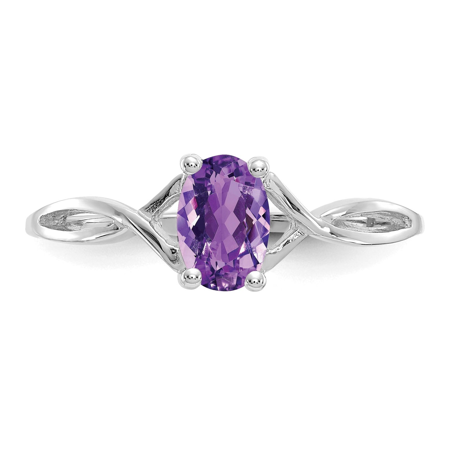 14k White Gold 6x4 Oval Amethyst Birthstone Ring