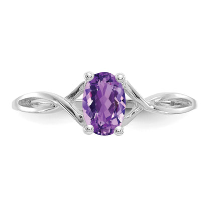 14k White Gold 6x4 Oval Amethyst Birthstone Ring