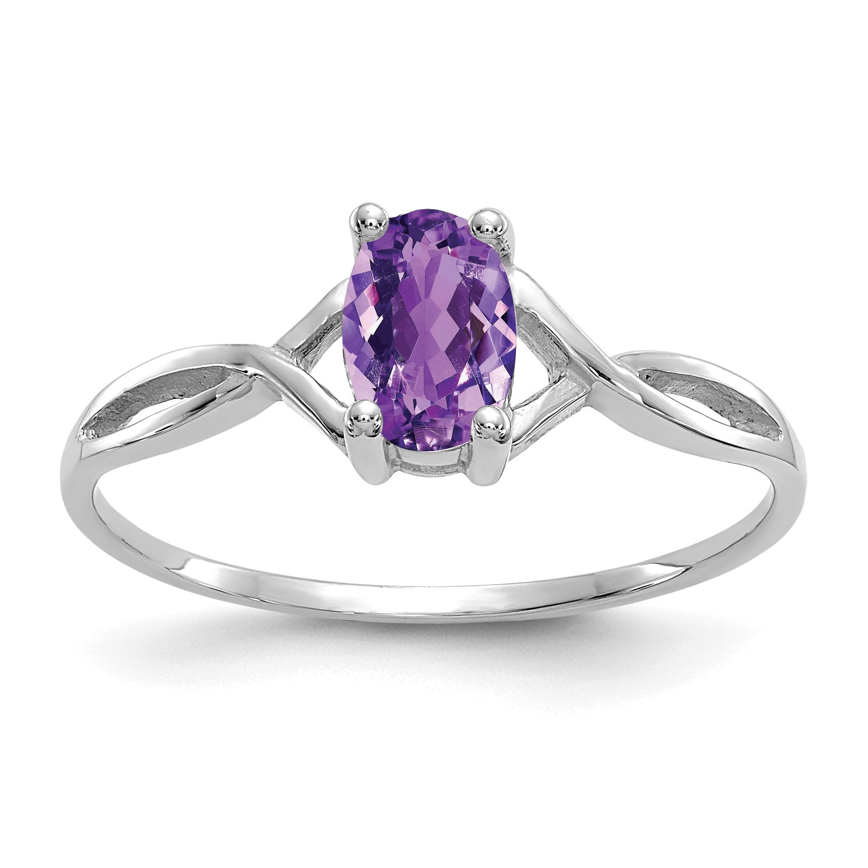 14k White Gold 6x4 Oval Amethyst Birthstone Ring