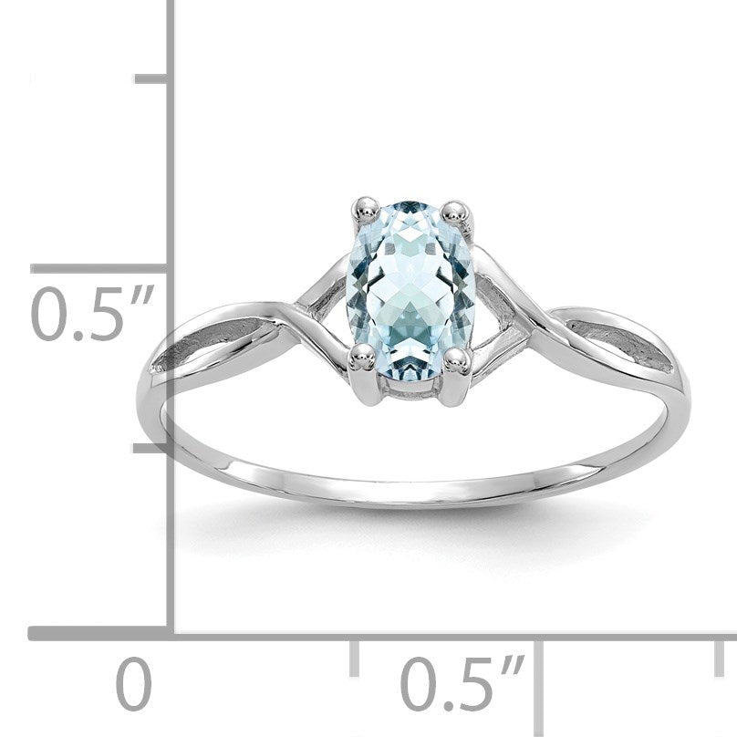 14k White Gold 6x4 Oval Aquamarine Birthstone Ring