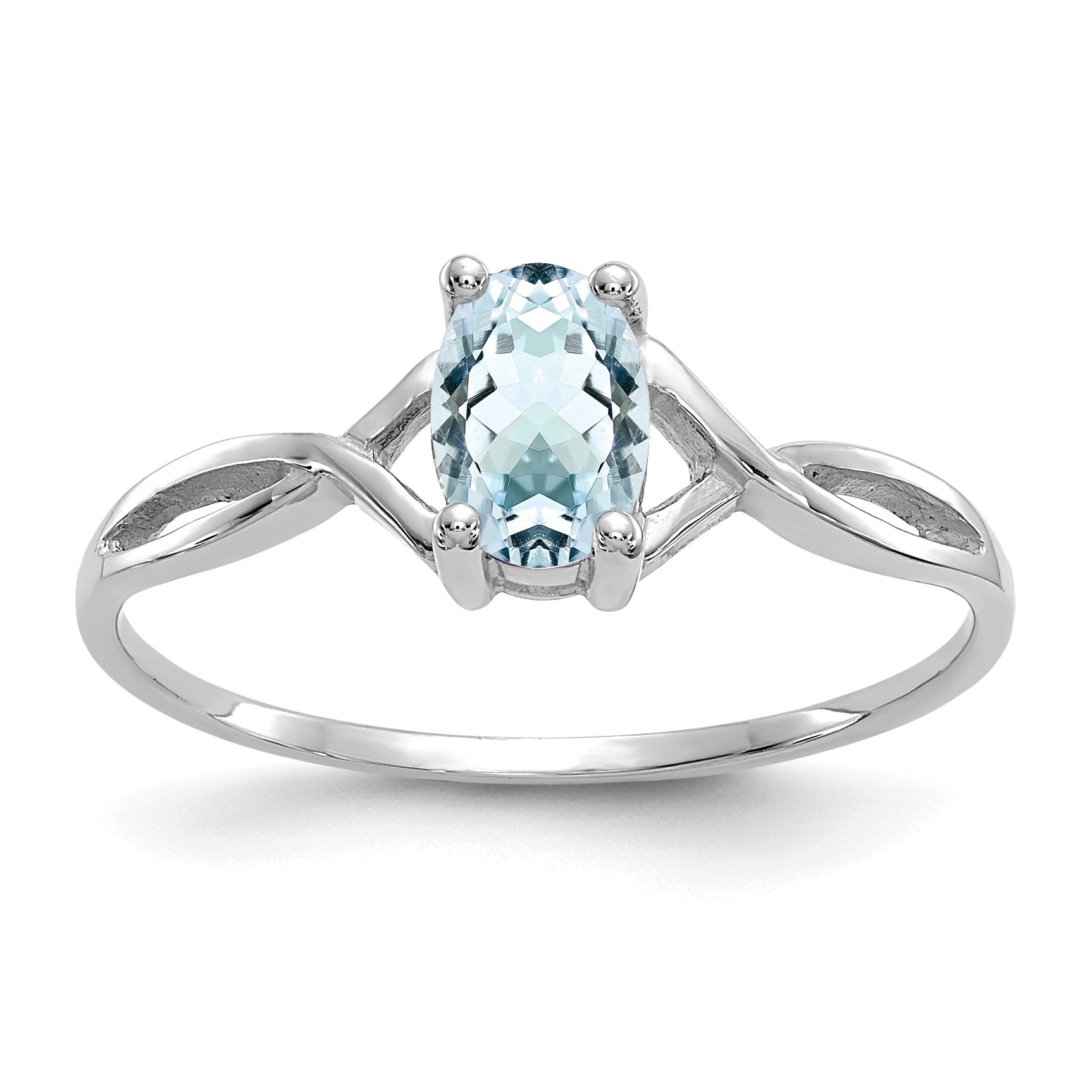 14k White Gold 6x4 Oval Aquamarine Birthstone Ring