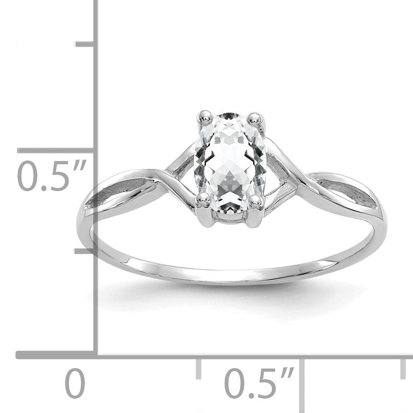14k White Gold 6x4 Oval White Topaz Birthstone Ring