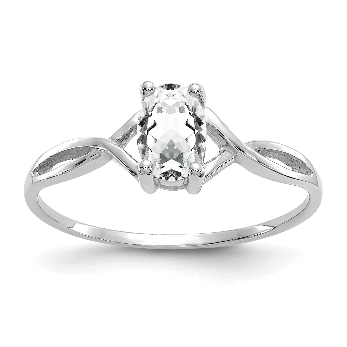 14k White Gold 6x4 Oval White Topaz Birthstone Ring