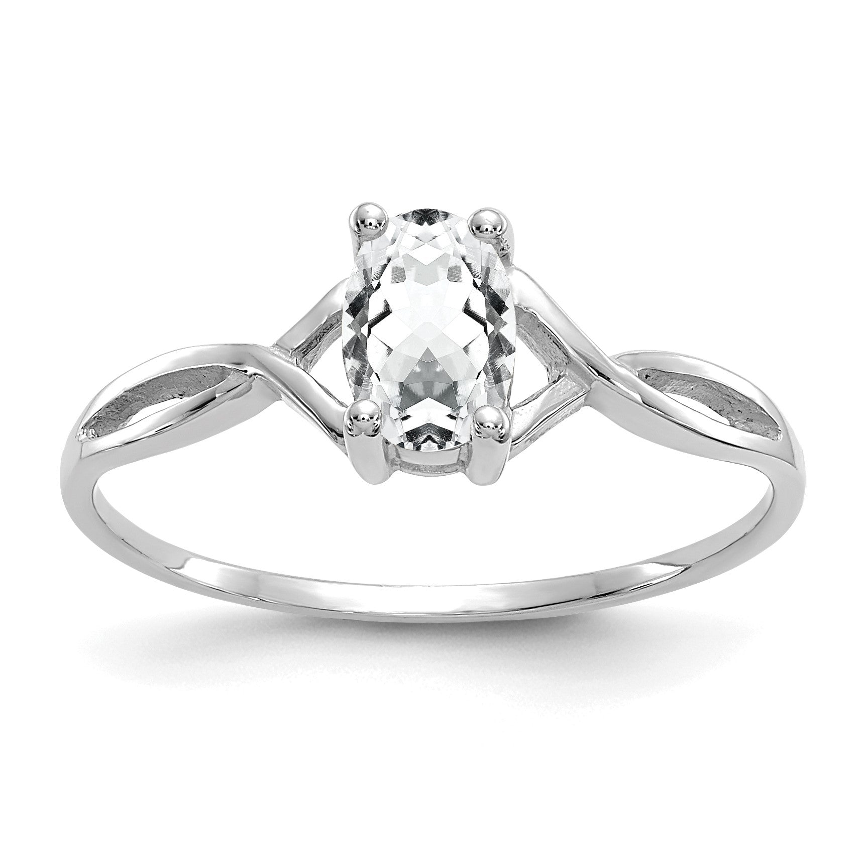 14k White Gold 6x4 Oval White Topaz Birthstone Ring