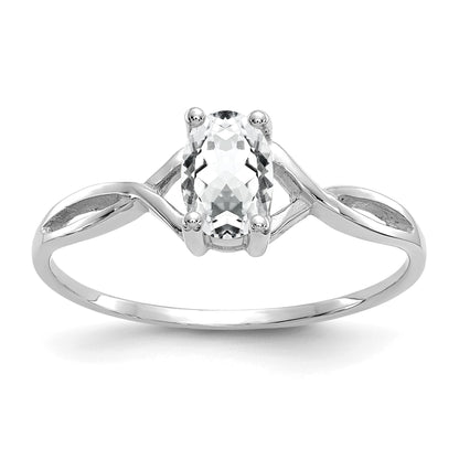 14k White Gold 6x4 Oval White Topaz Birthstone Ring