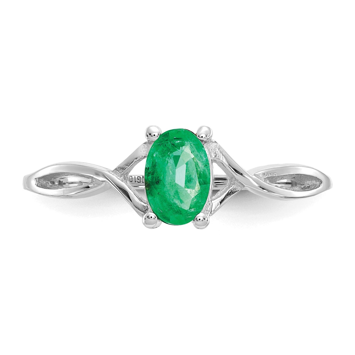 14k White Gold 6x4 Oval Emerald Birthstone Ring
