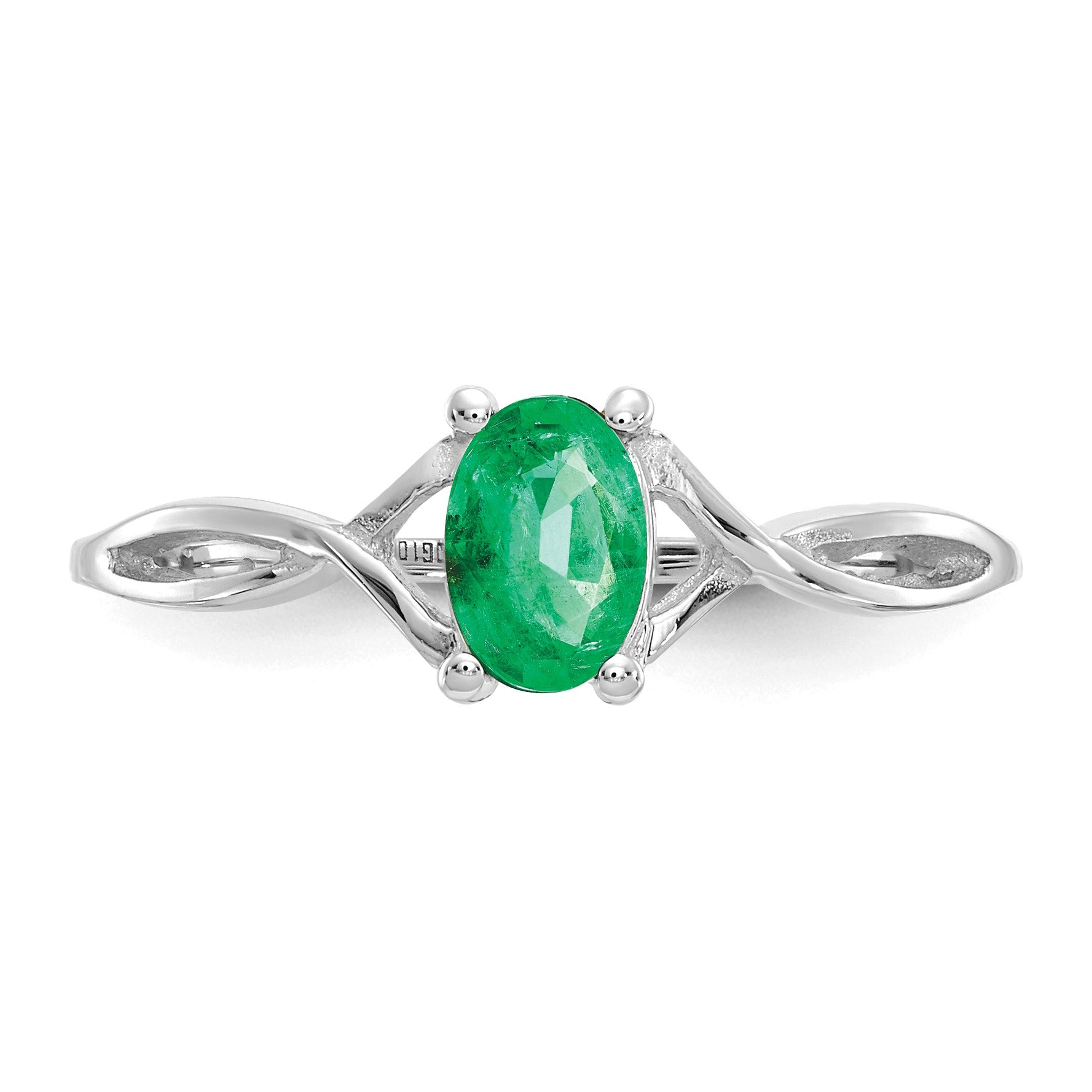 14k White Gold 6x4 Oval Emerald Birthstone Ring