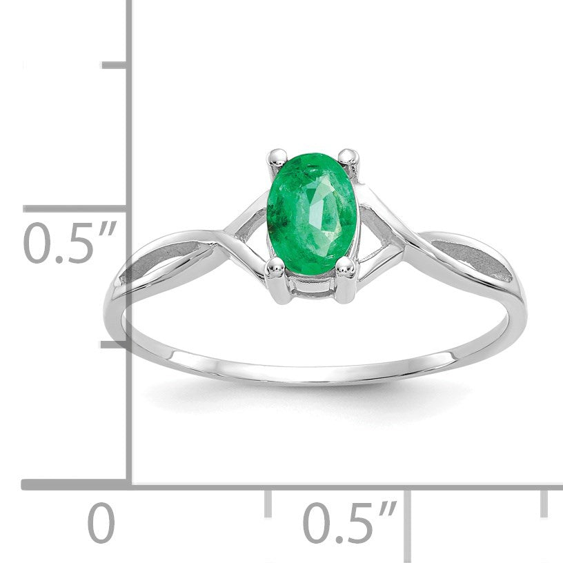 14k White Gold 6x4 Oval Emerald Birthstone Ring