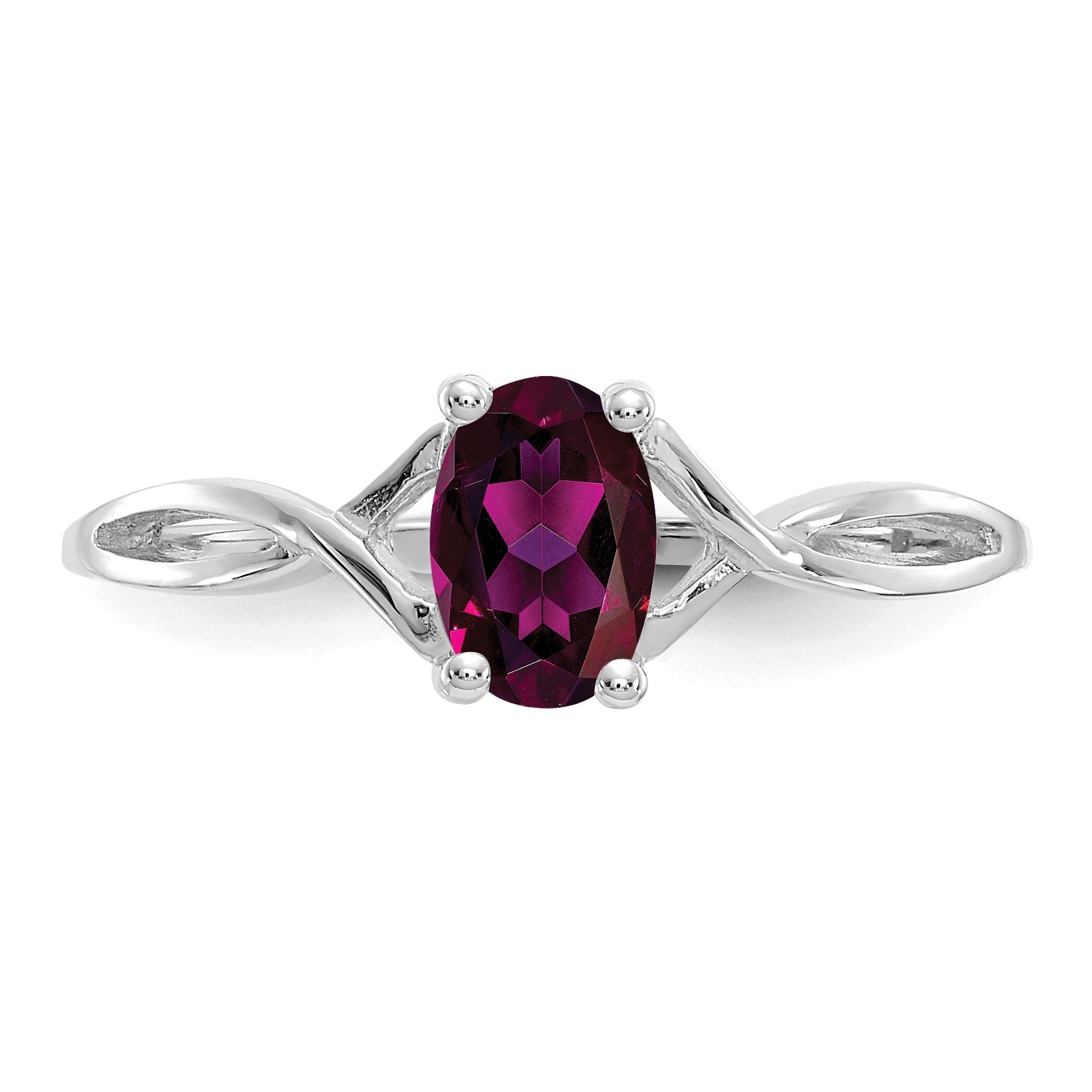 14k White Gold 6x4 Oval Rhodolite Garnet Birthstone Ring