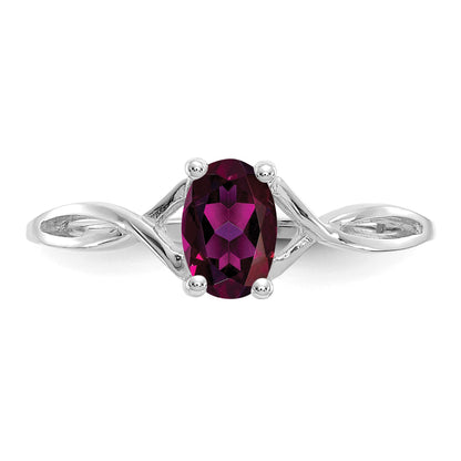 14k White Gold 6x4 Oval Rhodolite Garnet Birthstone Ring