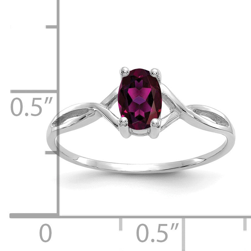14k White Gold 6x4 Oval Rhodolite Garnet Birthstone Ring