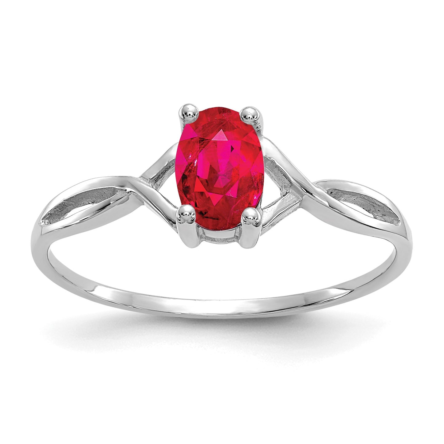 14k White Gold 6x4 Oval Ruby Birthstone Ring
