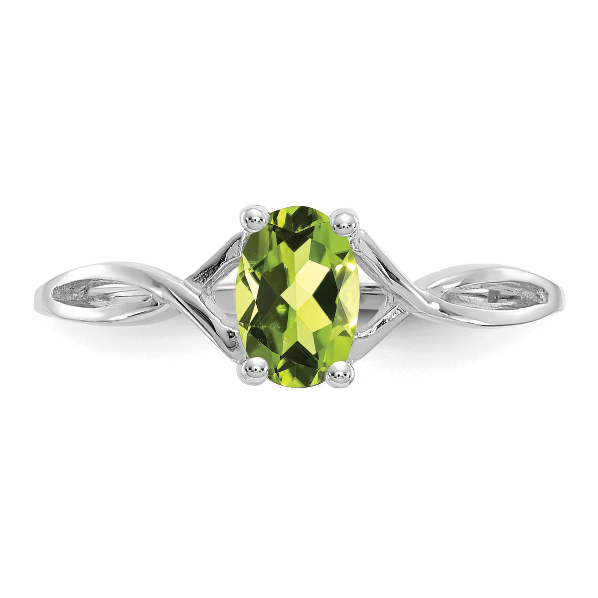 14k White Gold 6x4 Oval Peridot Birthstone Ring