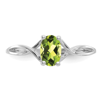 14k White Gold 6x4 Oval Peridot Birthstone Ring