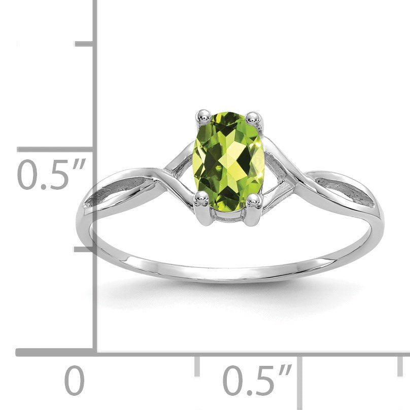 14k White Gold 6x4 Oval Peridot Birthstone Ring