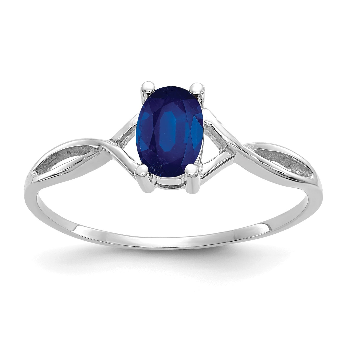 14k White Gold 6x4 Oval Sapphire Birthstone Ring