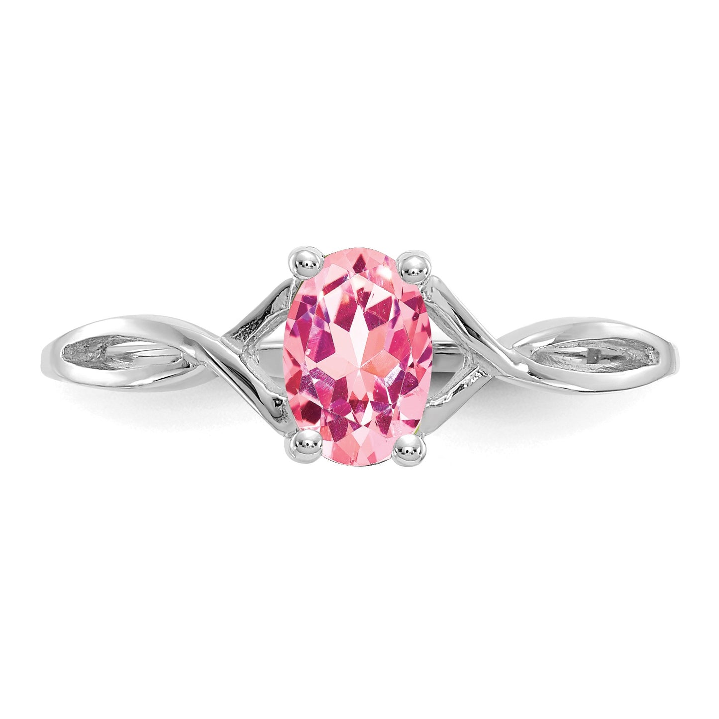 14k White Gold 6x4 Oval Pink Tourmaline Birthstone Ring