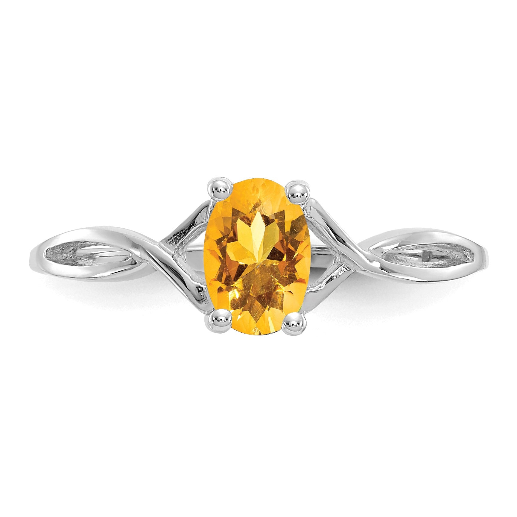 14k White Gold 6x4 Oval Citrine Birthstone Ring