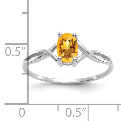 14k White Gold 6x4 Oval Citrine Birthstone Ring