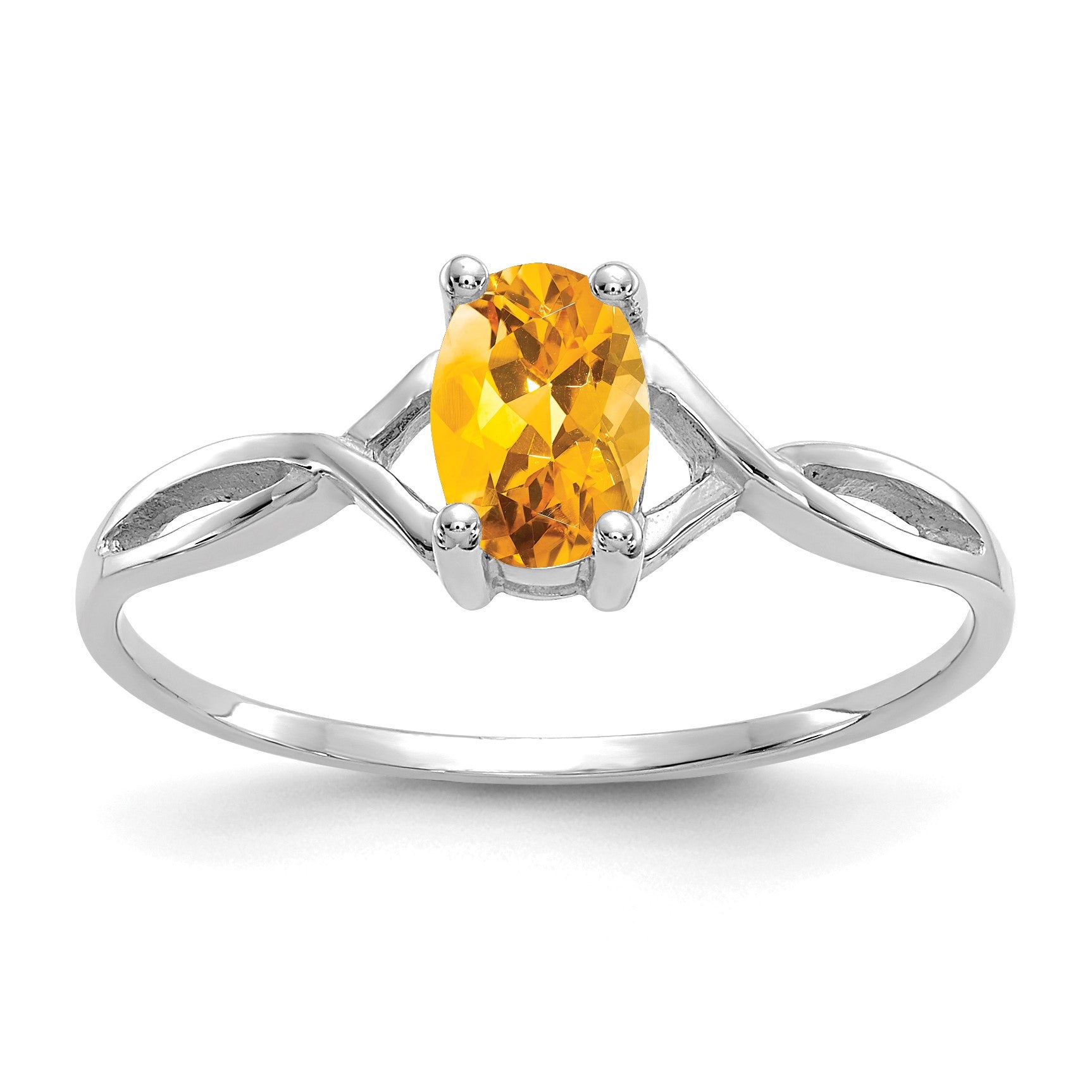 14k White Gold 6x4 Oval Citrine Birthstone Ring