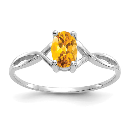 14k White Gold 6x4 Oval Citrine Birthstone Ring