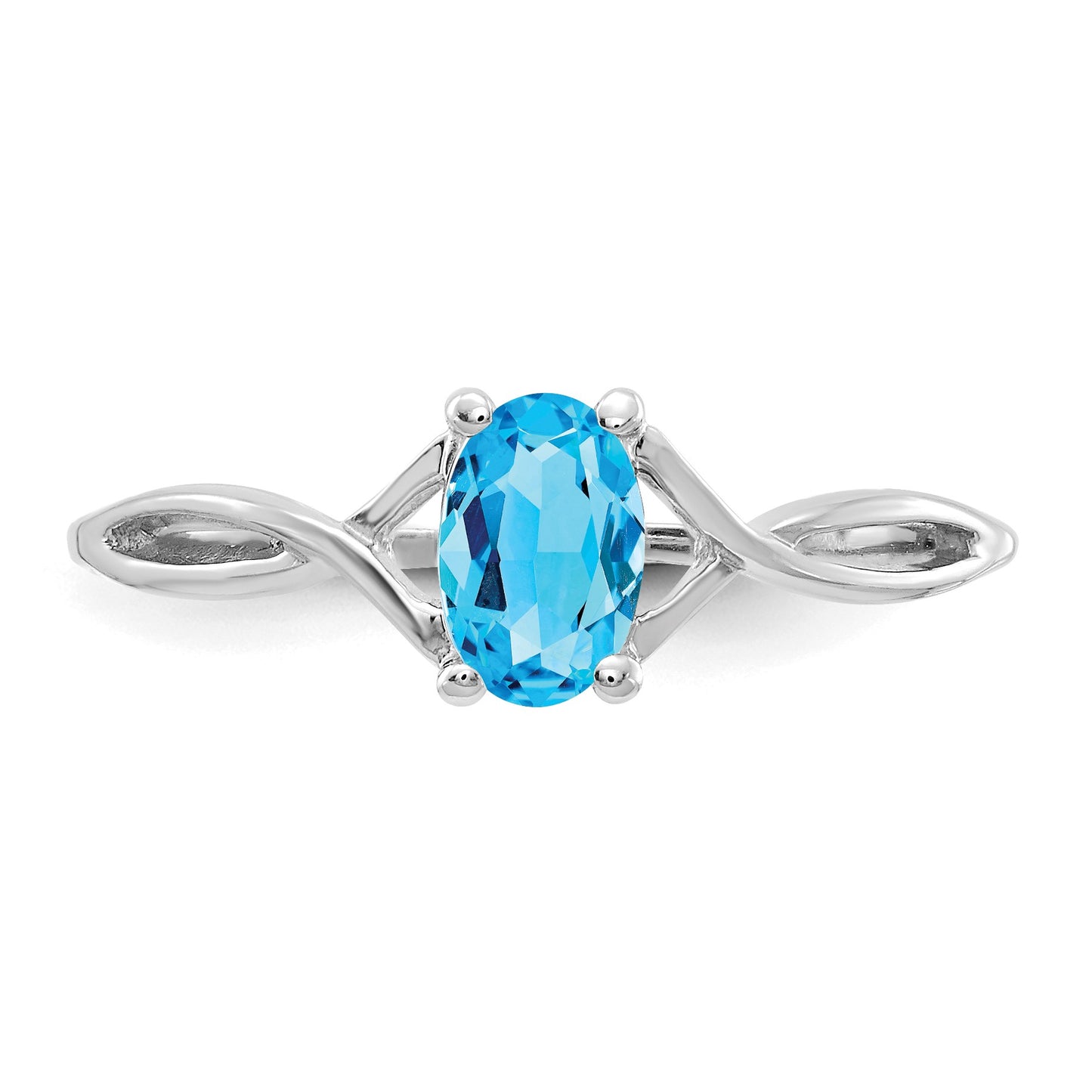 14k White Gold 6x4 Oval Blue Topaz Birthstone Ring