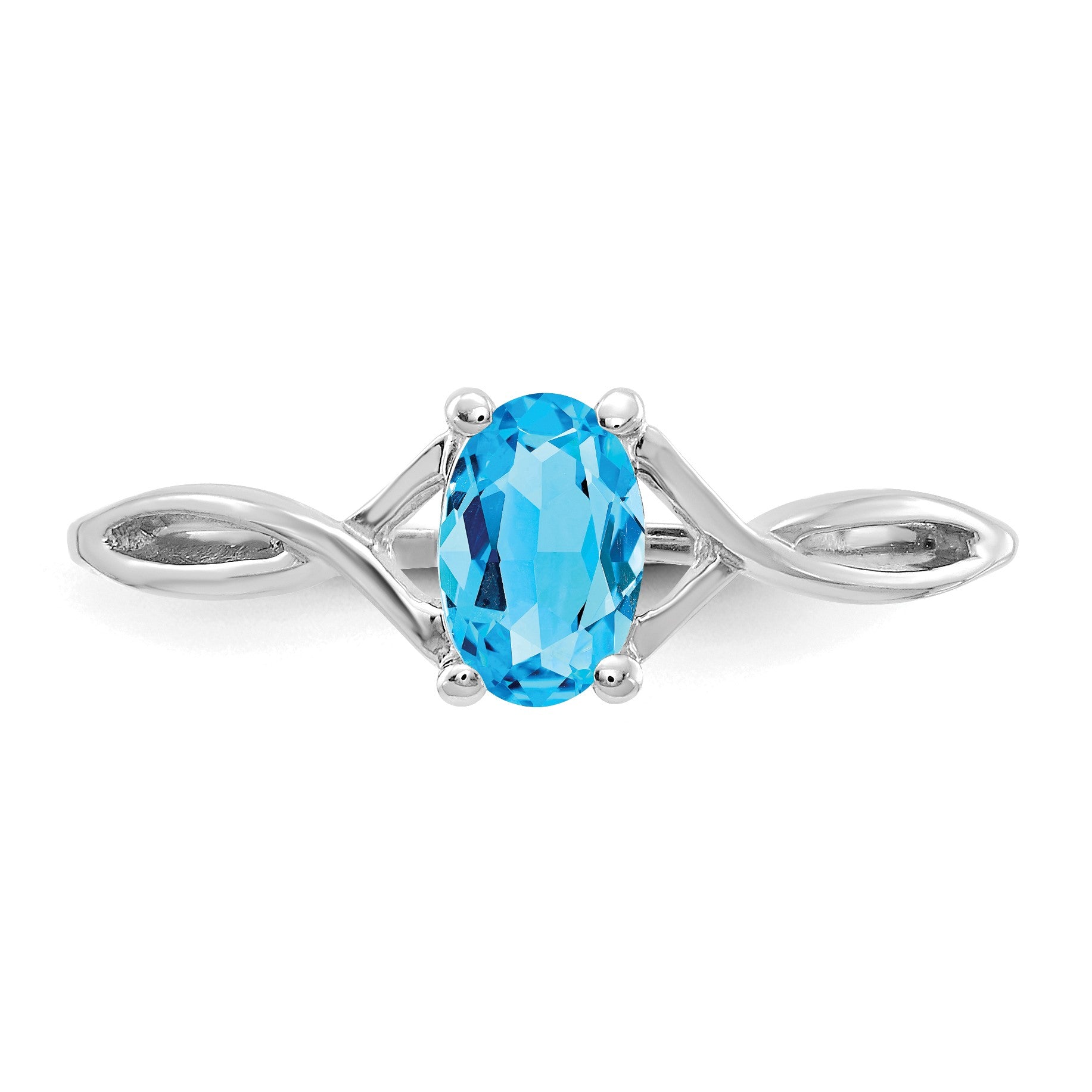 14k White Gold 6x4 Oval Blue Topaz Birthstone Ring