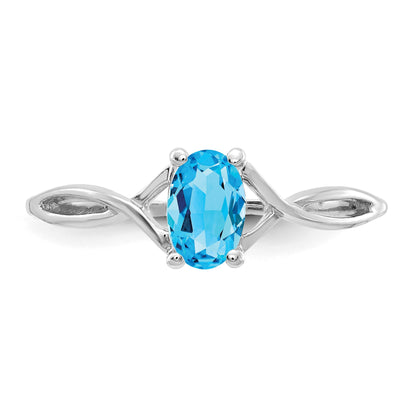 14k White Gold 6x4 Oval Blue Topaz Birthstone Ring