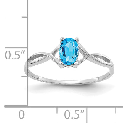14k White Gold 6x4 Oval Blue Topaz Birthstone Ring