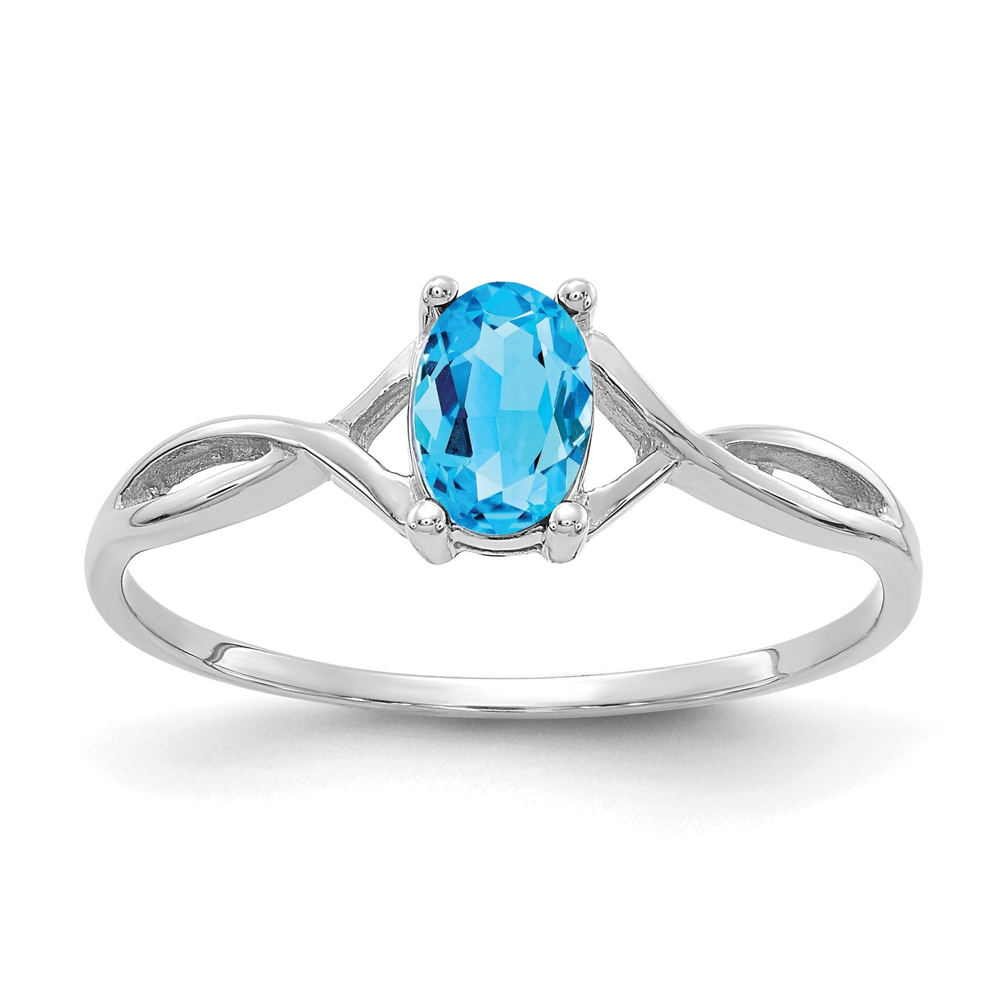 14k White Gold 6x4 Oval Blue Topaz Birthstone Ring