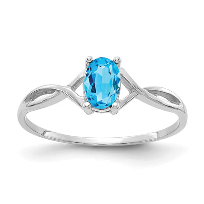 14k White Gold 6x4 Oval Blue Topaz Birthstone Ring