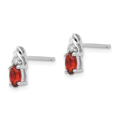 14k White Gold 5x3 Oval January/Garnet and Diamond Post Earrings