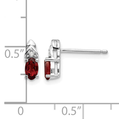 14k White Gold 5x3 Oval January/Garnet and Diamond Post Earrings