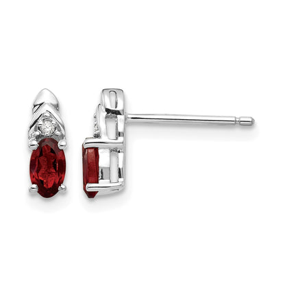 14k White Gold 5x3 Oval January/Garnet and Diamond Post Earrings