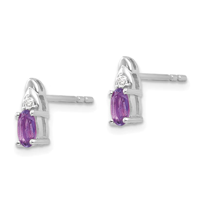 14k White Gold 5x3 Oval February/Amethyst and Diamond Post Earrings